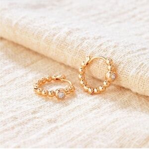 Gold 14k Gold Plated Cubic Zirconia Beaded Hoop Earrings